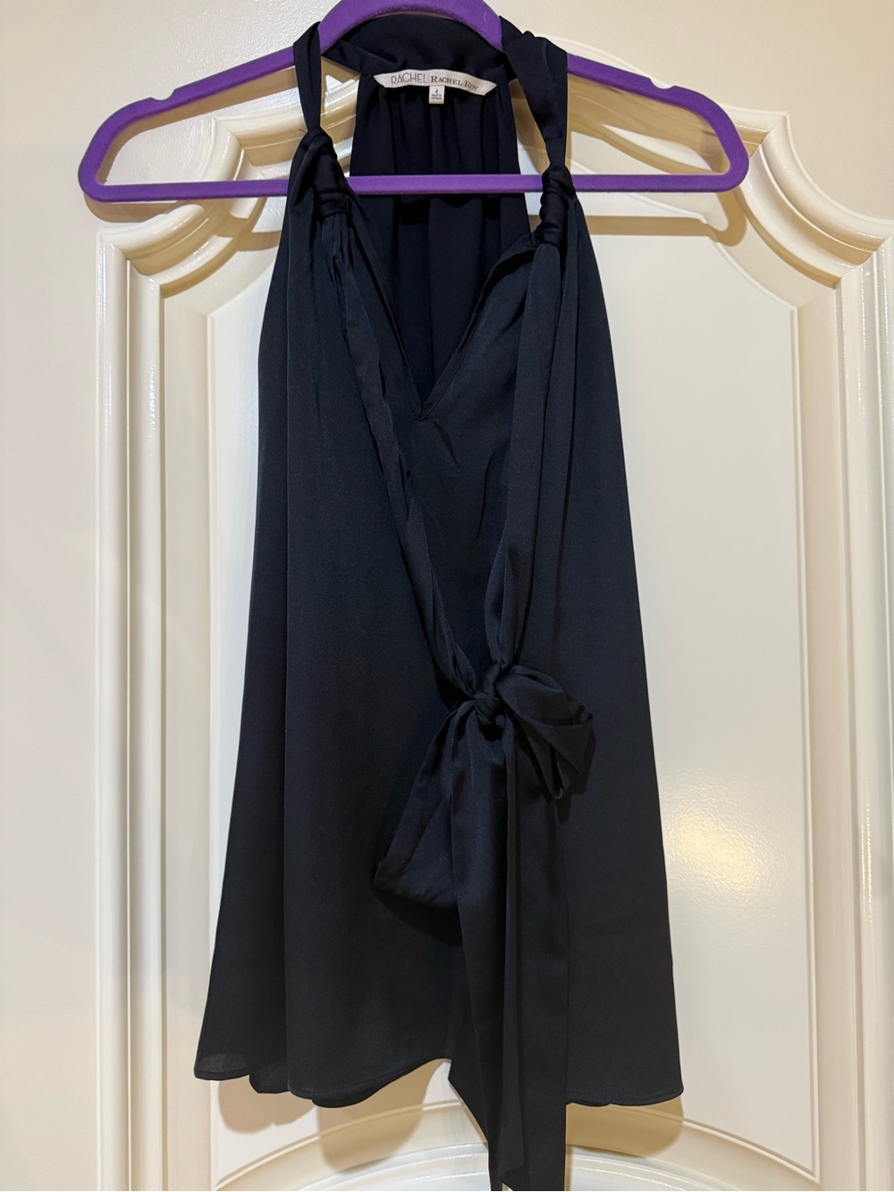 Black Halter Tie-Front Silk Blouse sleeveless